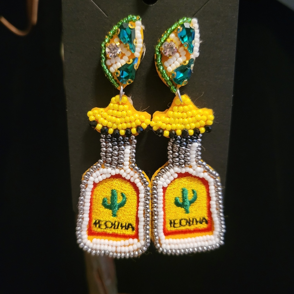 Tequila Bottle Beaded Earrings - Picture 1 of 4